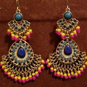 Multi-Colored Ethnic Indian Statement Earrings
